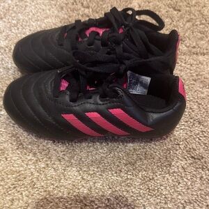 adidas Kids Black Sneakers with Pink Stripes